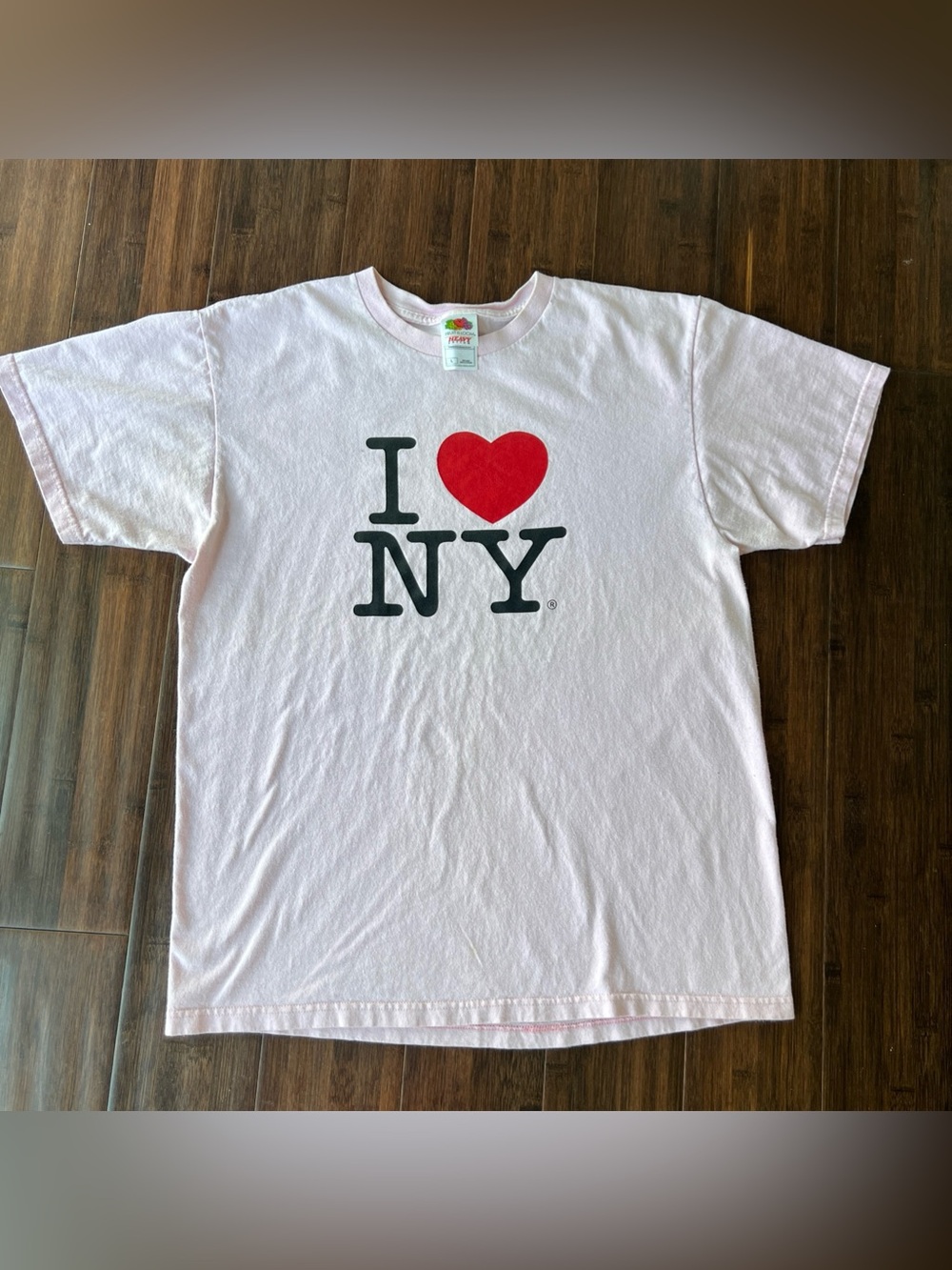 Vintage I Love Heart New York Large Pink Heavy Cotton Fruit Of The Loom T Shirt
